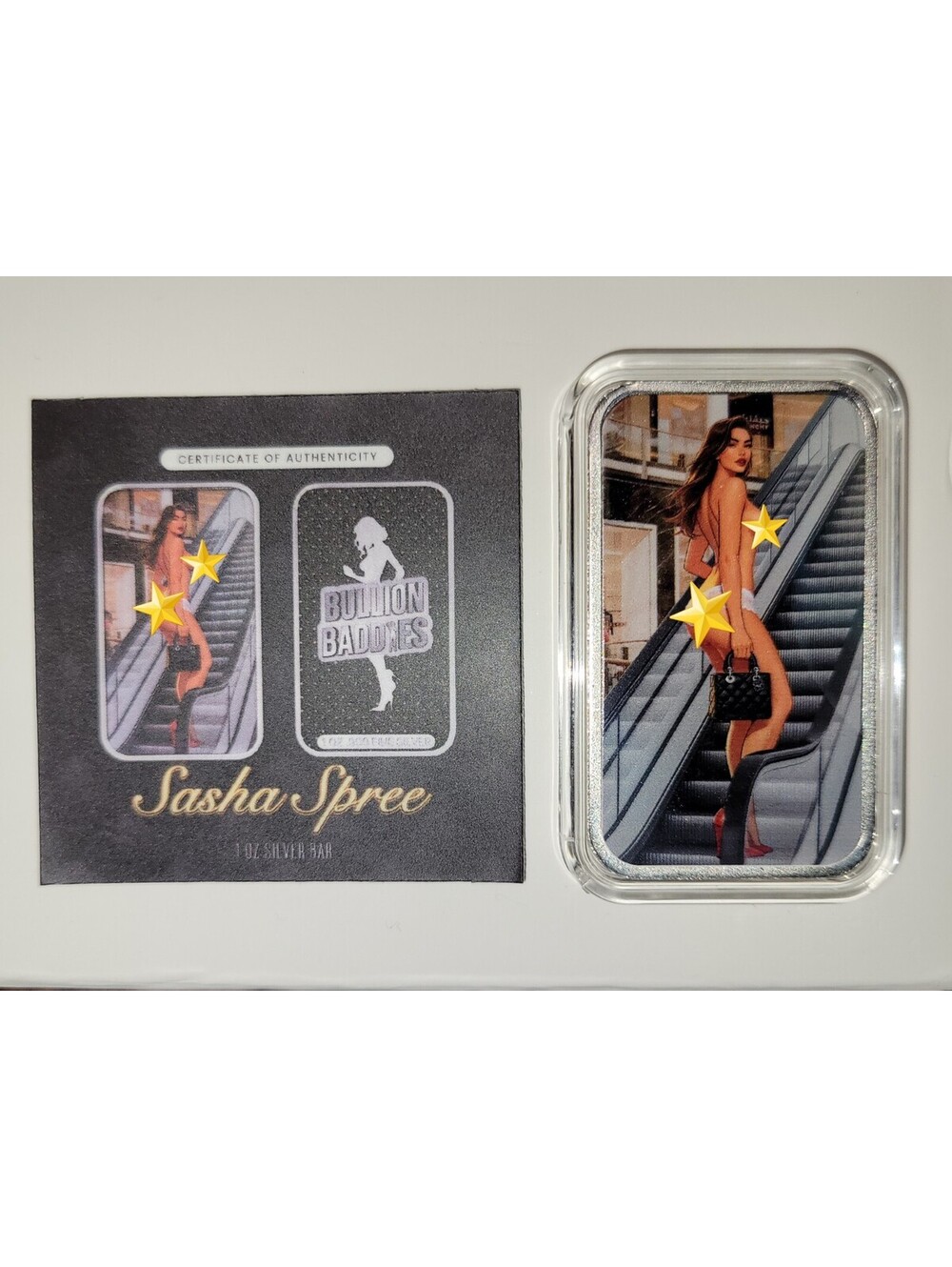 Bullion Baddies S 6 Bougie Baddies Sasha Spree Naughty 1 oz. Silver Bar w/COA